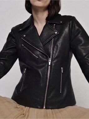 Reformation Black Leather Asymmetric Moto Jacket